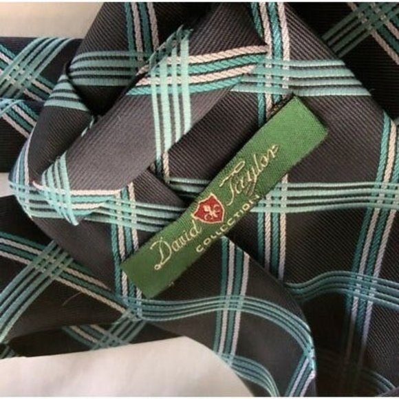 David Taylor Collection Mens Tie Blue Gray Diamond Lattice Motif Career Neckwear - Picture 4 of 4